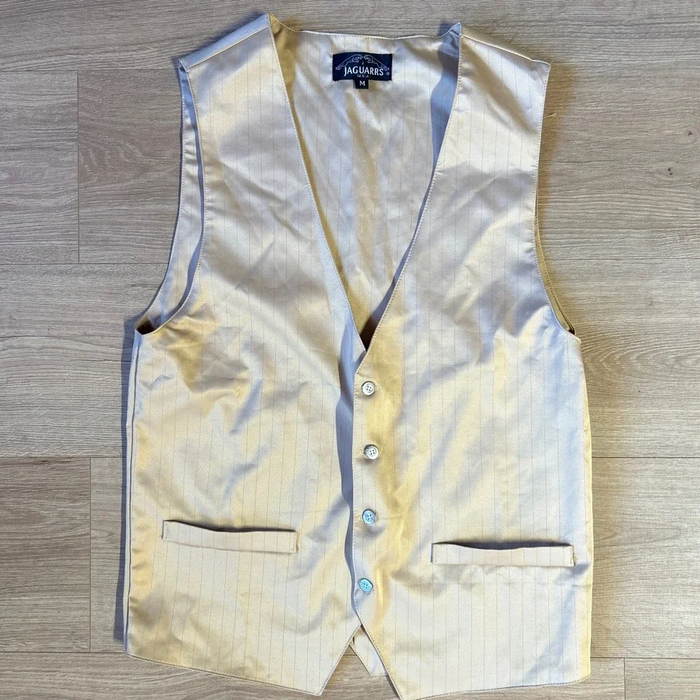 Jaguarrs USA Mens Vest Gold Pinstripe Winged Cross Fleur De Lis Graphic Medium